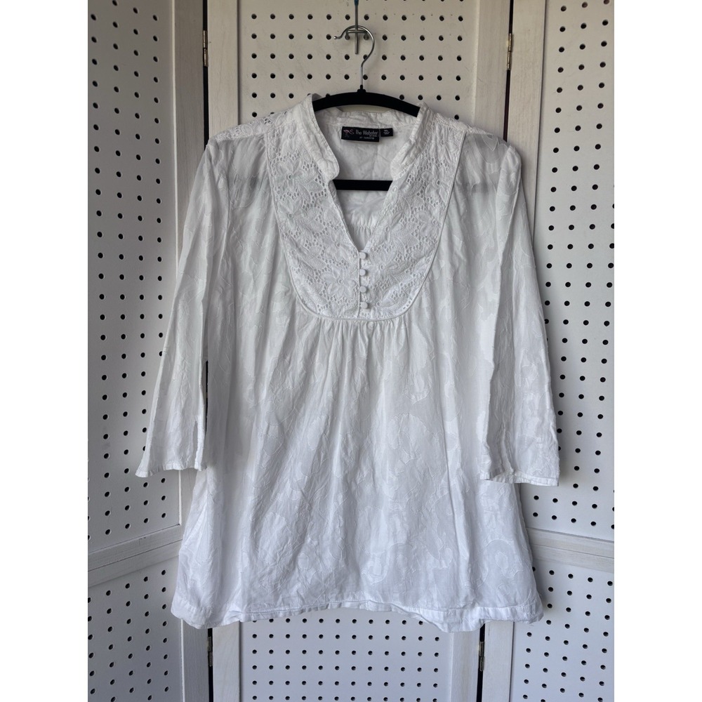 The Webster Miami Target Embroidered White Top Blouse Eyelet Lace 100% Cotton XL